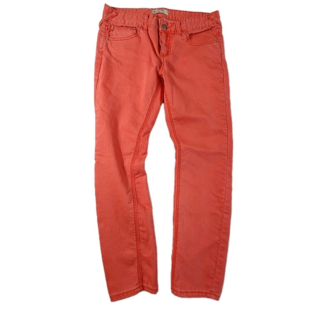 Free People Coral Pink Slim Straight 5 Pocket Jeans Size 26 Resort Beachy Boho